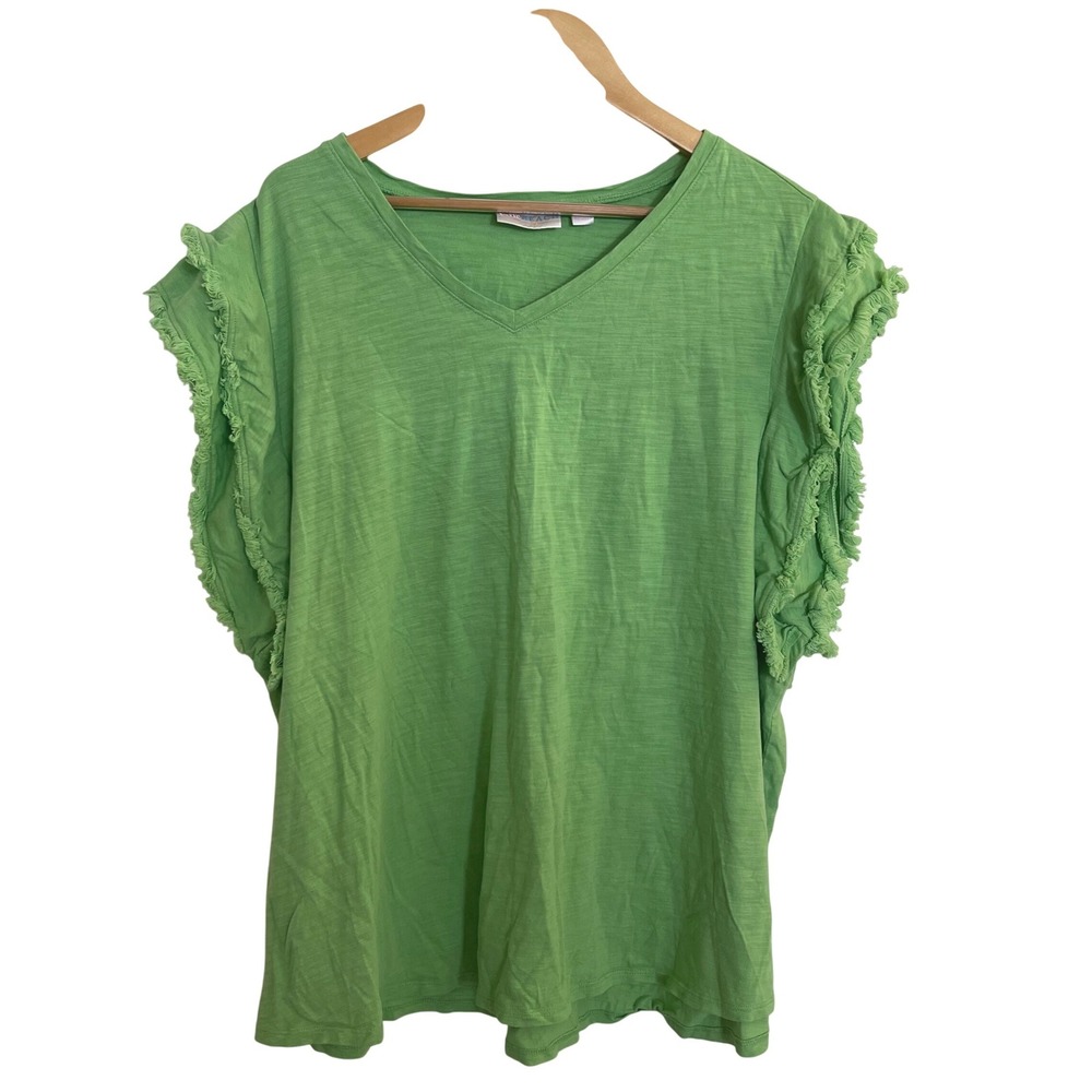 Belle Beach Kim Gravel Green‎ V Neck Ruffle Sleeve Tunic Shirt Top Plus Size